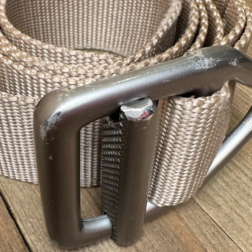 Bison Designs Nylon Webbing Belt Heavy Duty Buckle Small-47” Tan Silver‎ Buckle
